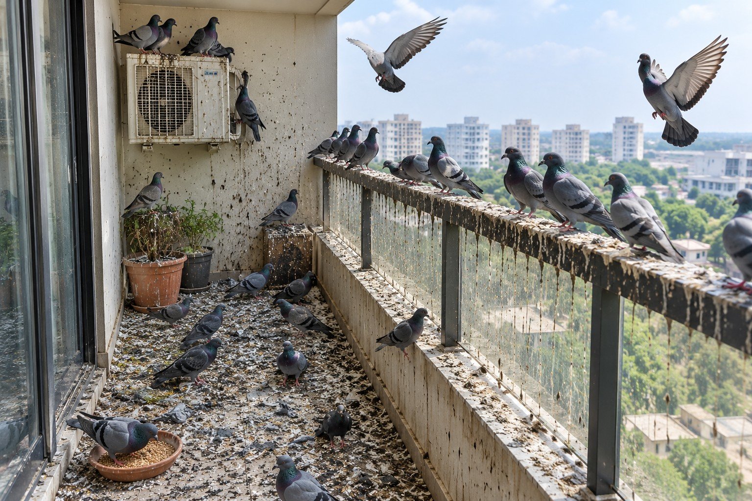 Pigeon affected balcony before netting